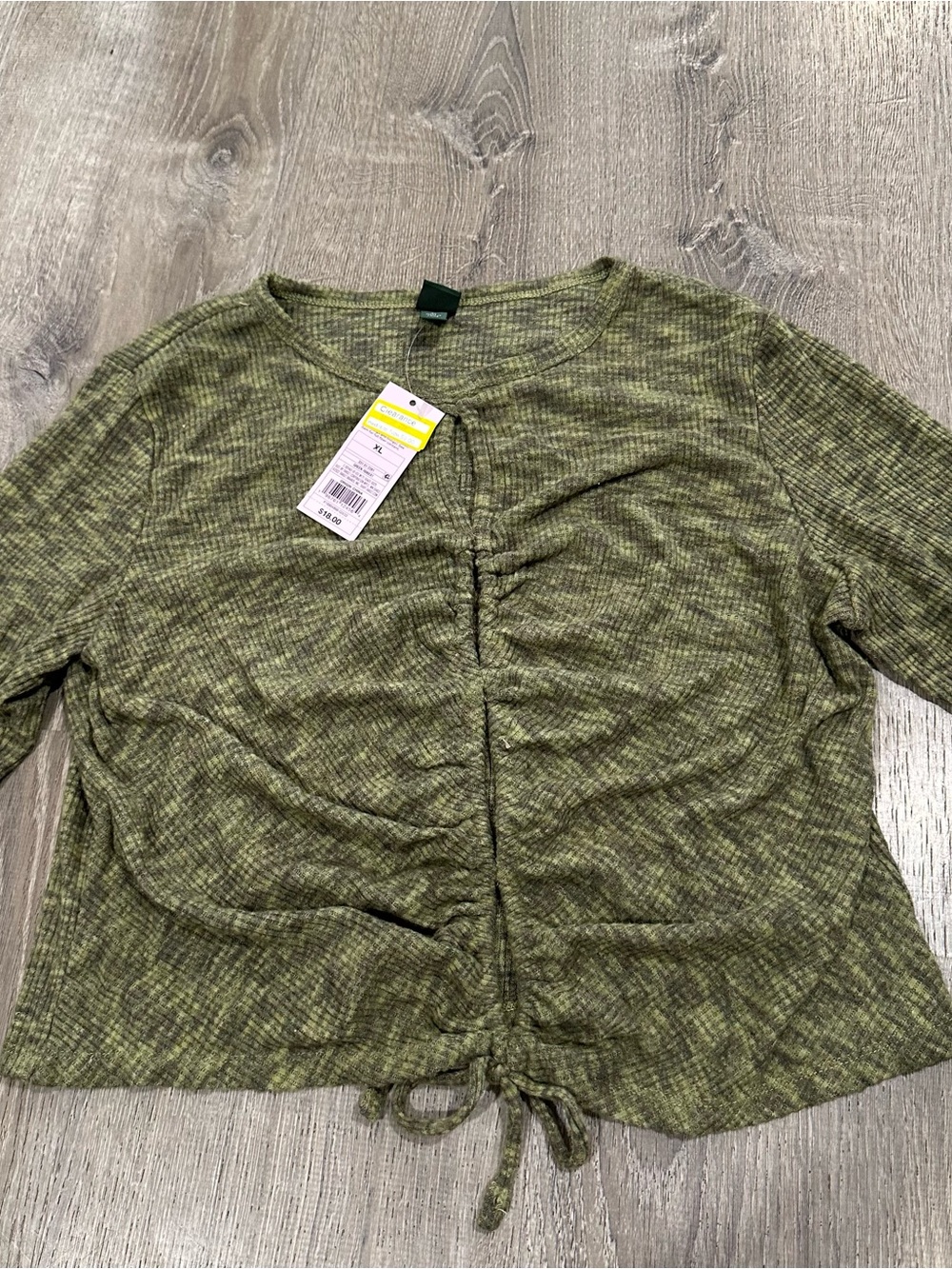 wild fable Olive Green Ruched Front Crew Neck Sweater